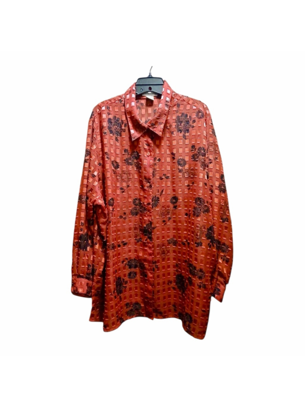 Notations Woman Floral Sheer Button Up Blouse Red 3X - INV492 A5